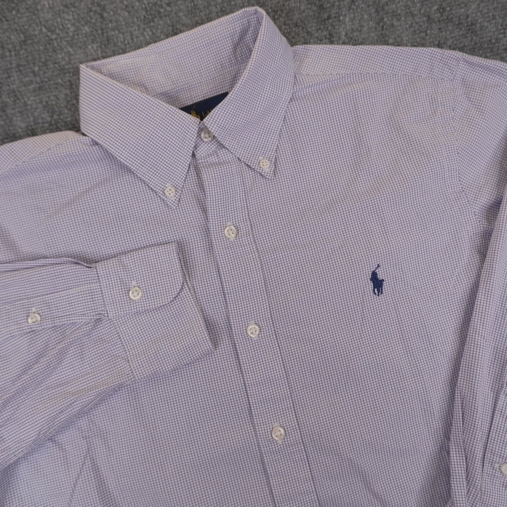 Ralph Lauren Button Down Shirt Mens 16‎ 34/35 Purple White Gingham Micro Check